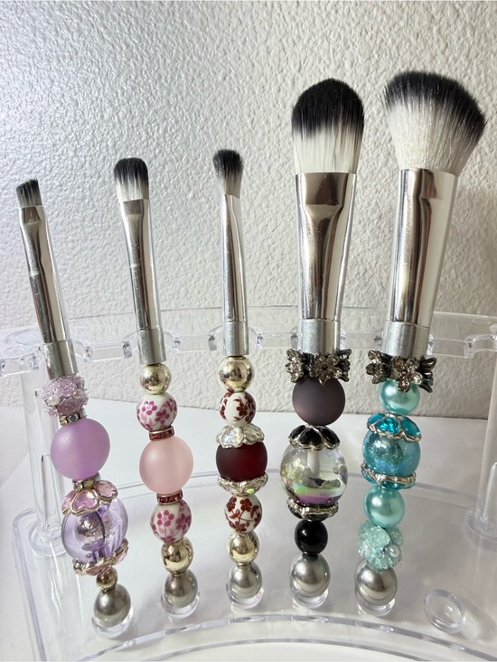Handcrafted Other - Hand Beaded 5pc Makeup Brush Set, Soft No Shed Bristles, Perfect Gift